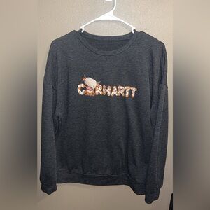 Carhartt Women's Dark Gray Crewneck Sweatshirt with Playful Logo